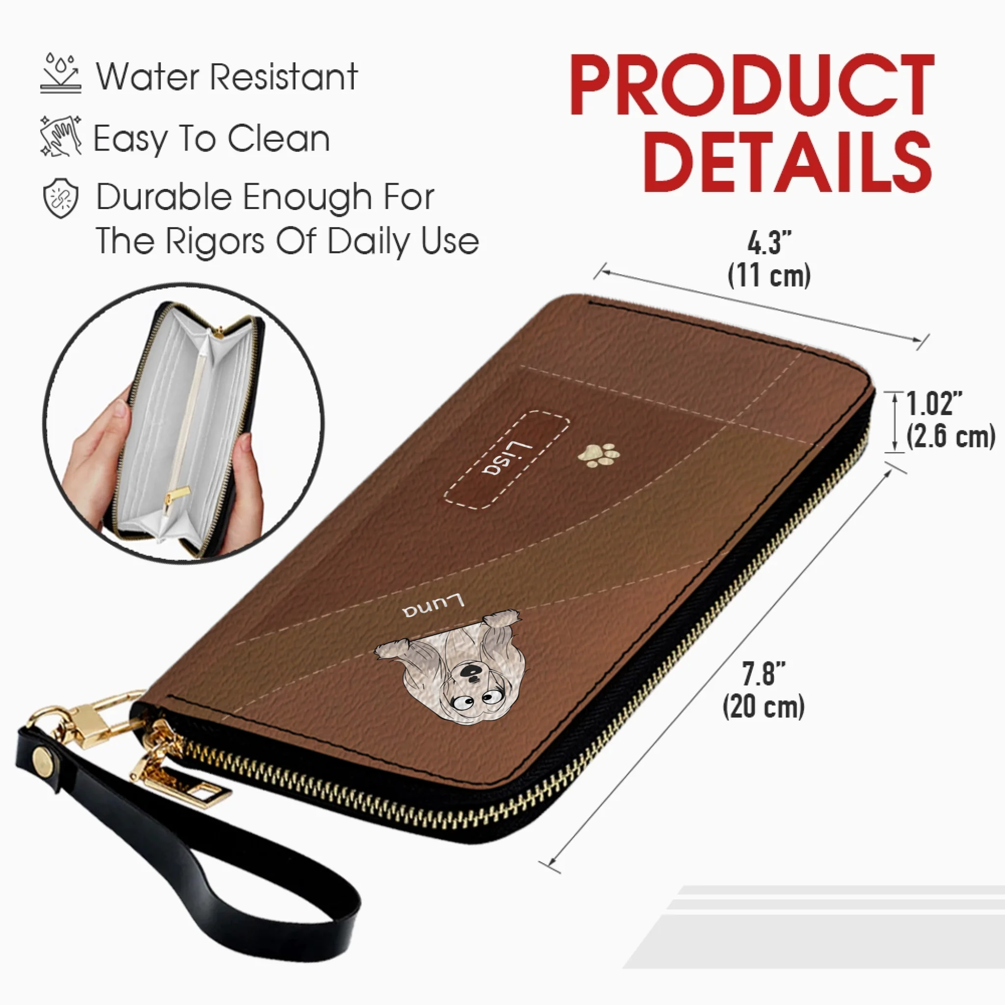 Personalized Dog Leather Wallet With Multiple Dogs Names, Color Options, Cute Cartoon Pets & Text - 89Prints