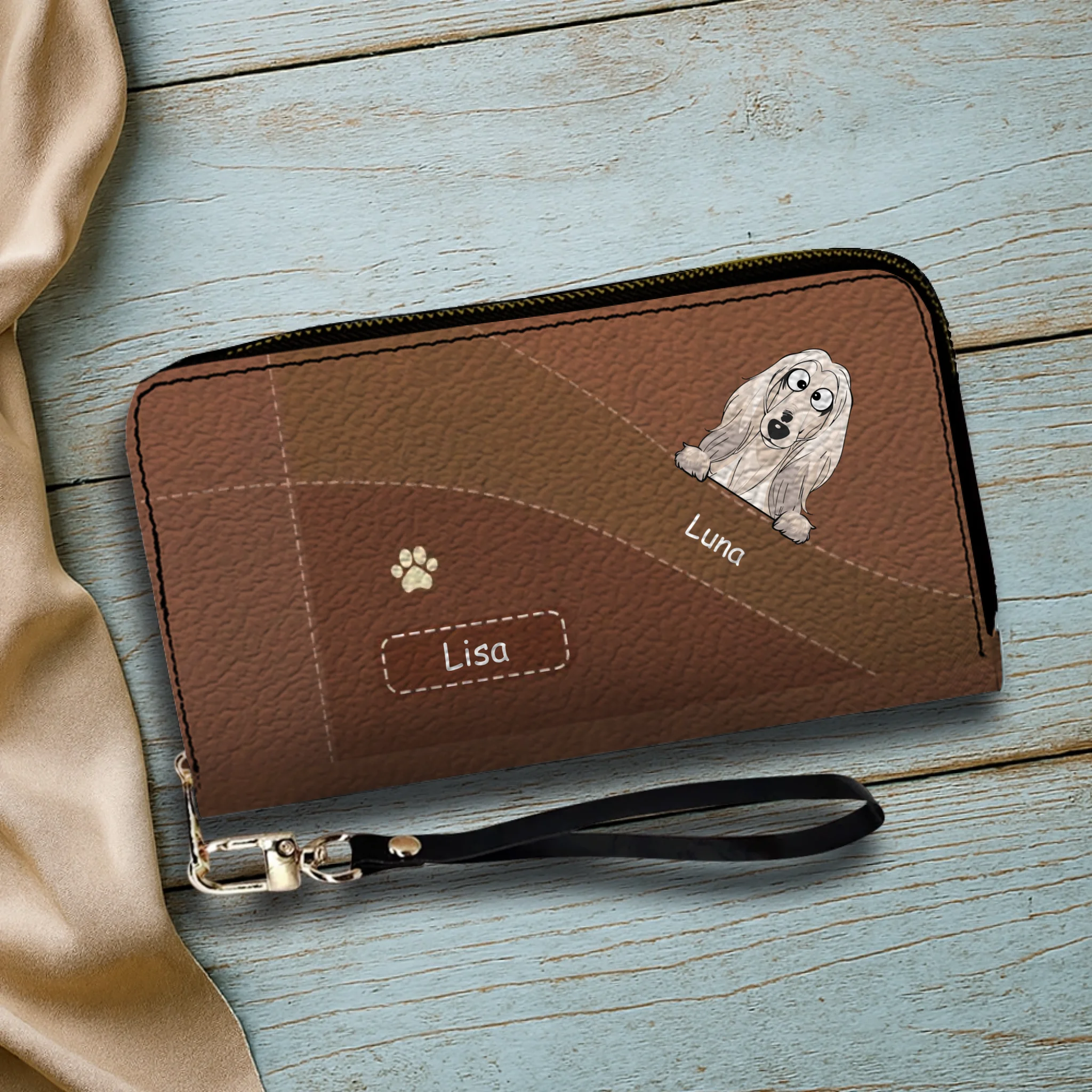 Personalized Dog Leather Wallet With Multiple Dogs Names, Color Options, Cute Cartoon Pets & Text - 89Prints