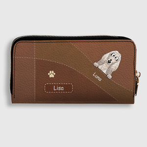 Personalized Dog Leather Wallet With Multiple Dogs Names, Color Options, Cute Cartoon Pets & Text - 89Prints