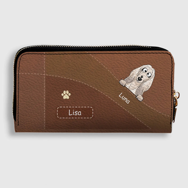 Personalized Dog Leather Wallet With Multiple Dogs Names, Color Options, Cute Cartoon Pets & Text - 89Prints