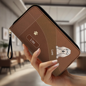 Personalized Dog Leather Wallet With Multiple Dogs Names, Color Options, Cute Cartoon Pets & Text - 89Prints