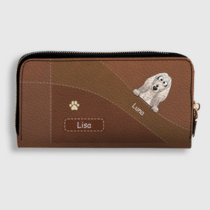 Personalized Dog Leather Wallet With Multiple Dogs Names, Color Options, Cute Cartoon Pets & Text - 89Prints