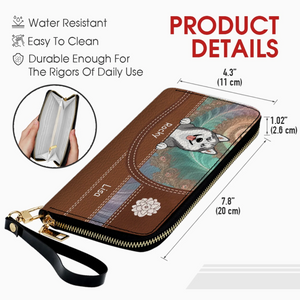 Personalized Floral Pattern Leather Wallet - Customize Your Name and Dog Clipart - 89Prints
