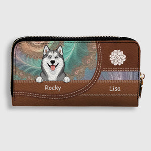 Personalized Floral Pattern Leather Wallet - Customize Your Name and Dog Clipart - 89Prints