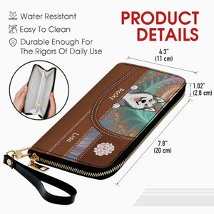 Personalized Floral Pattern Leather Wallet - Customize Your Name and Dog Clipart - 89Prints