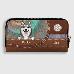 Personalized Floral Pattern Leather Wallet - Customize Your Name and Dog Clipart - 89Prints