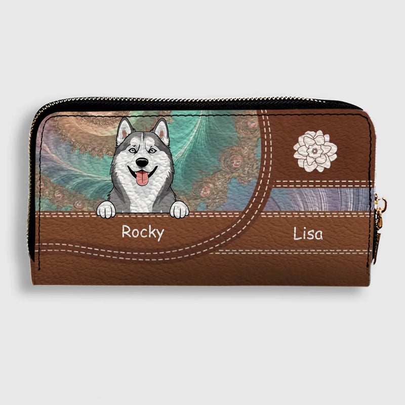 Personalized Floral Pattern Leather Wallet - Customize Your Name and Dog Clipart - 89Prints