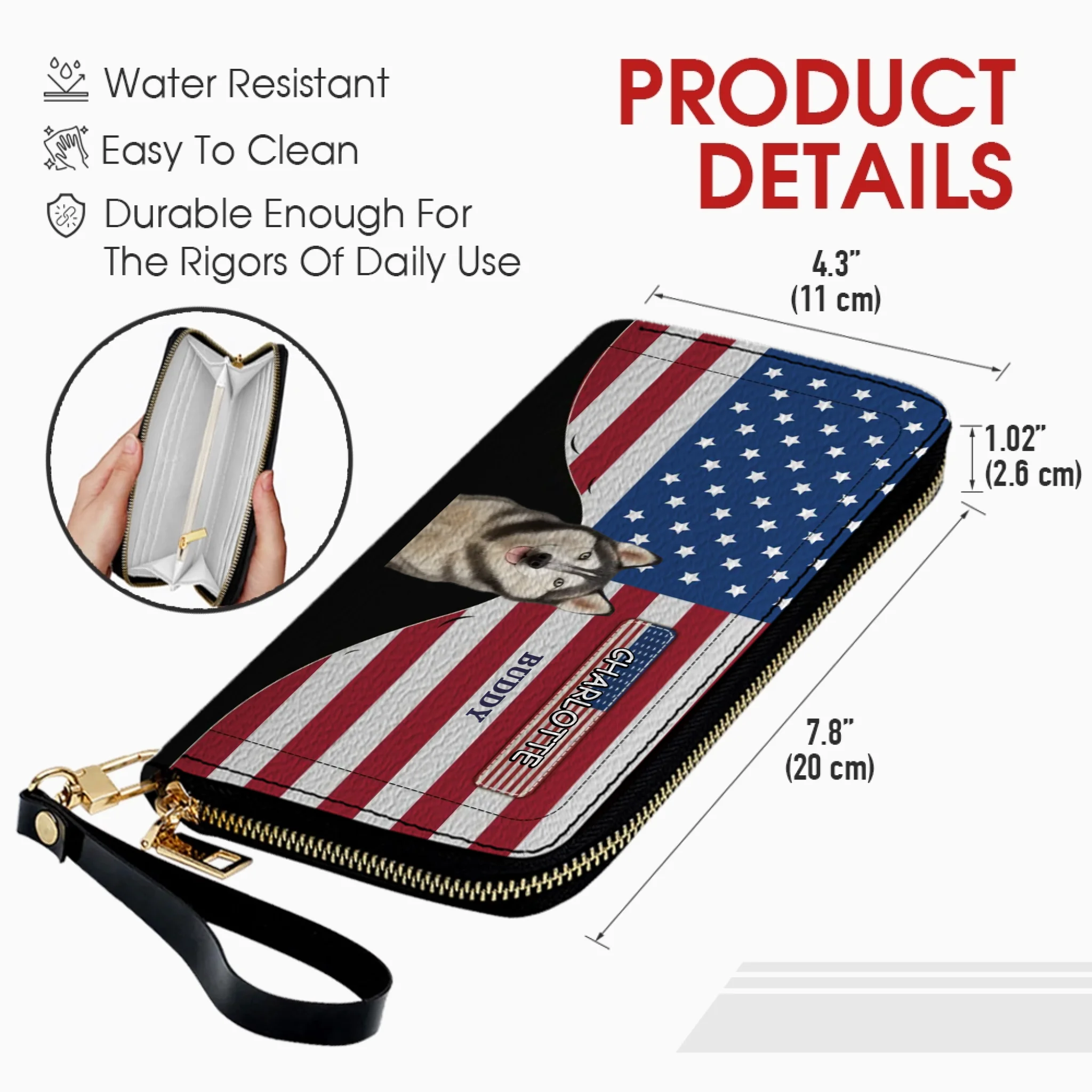 Custom Dog Photo Wallet - Personalized Name American Flag Patriotic Purse For Dog Lovers - 89Prints