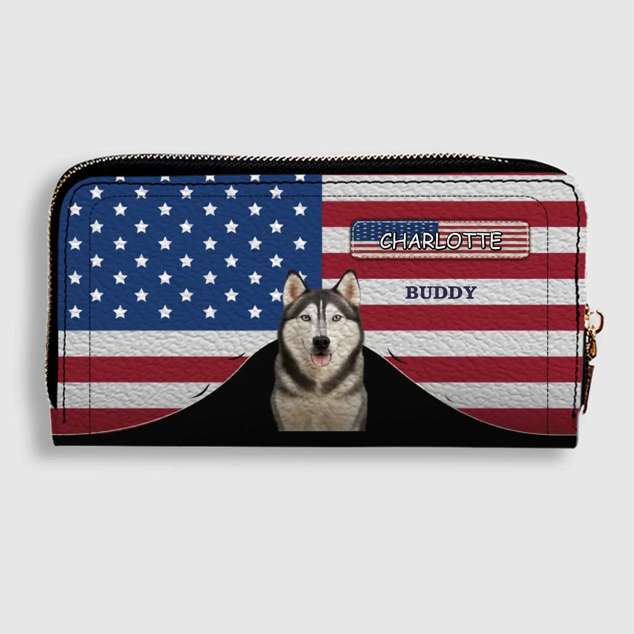 Custom Dog Photo Wallet - Personalized Name American Flag Patriotic Purse For Dog Lovers - 89Prints