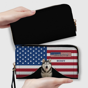Custom Dog Photo Wallet - Personalized Name American Flag Patriotic Purse For Dog Lovers - 89Prints