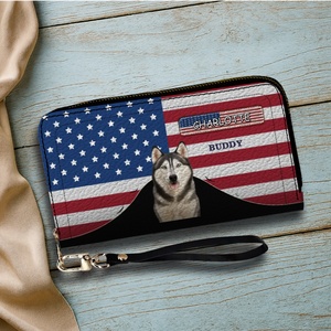 Custom Dog Photo Wallet - Personalized Name American Flag Patriotic Purse For Dog Lovers - 89Prints