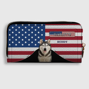 Custom Dog Photo Wallet - Personalized Name American Flag Patriotic Purse For Dog Lovers - 89Prints