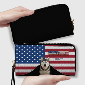 Custom Dog Photo Wallet - Personalized Name American Flag Patriotic Purse For Dog Lovers - 89Prints