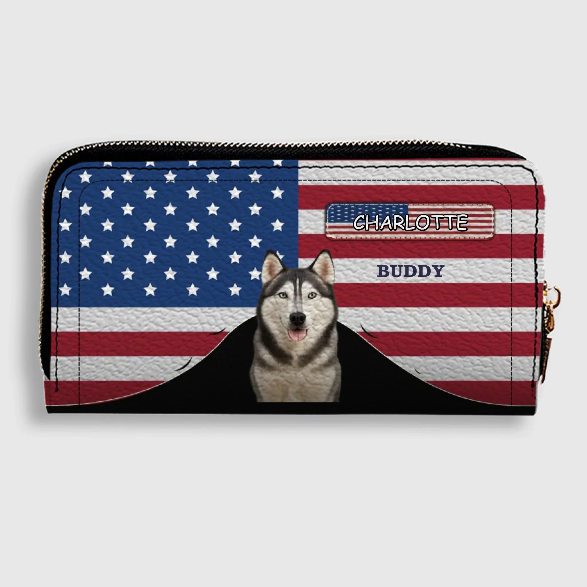 Custom Dog Photo Wallet - Personalized Name American Flag Patriotic Purse For Dog Lovers - 89Prints