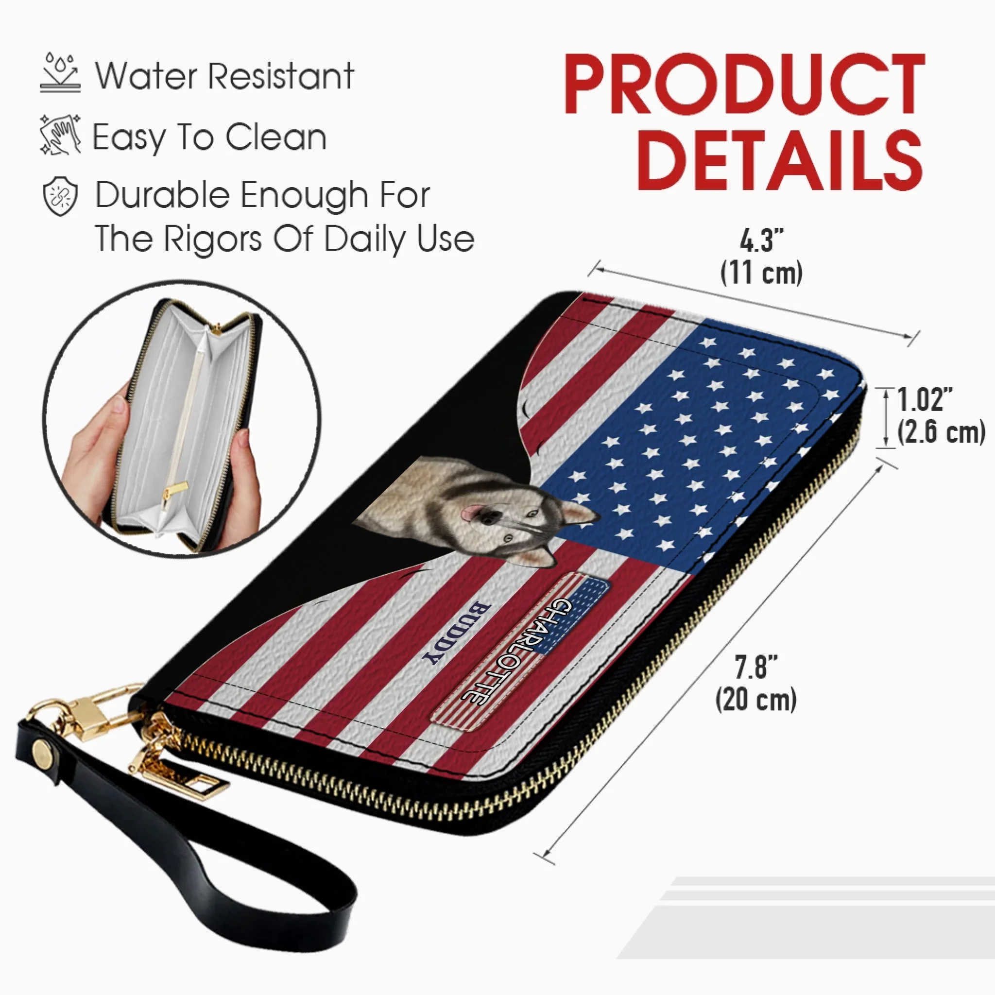 Custom Dog Photo Wallet - Personalized Name American Flag Patriotic Purse For Dog Lovers - 89Prints
