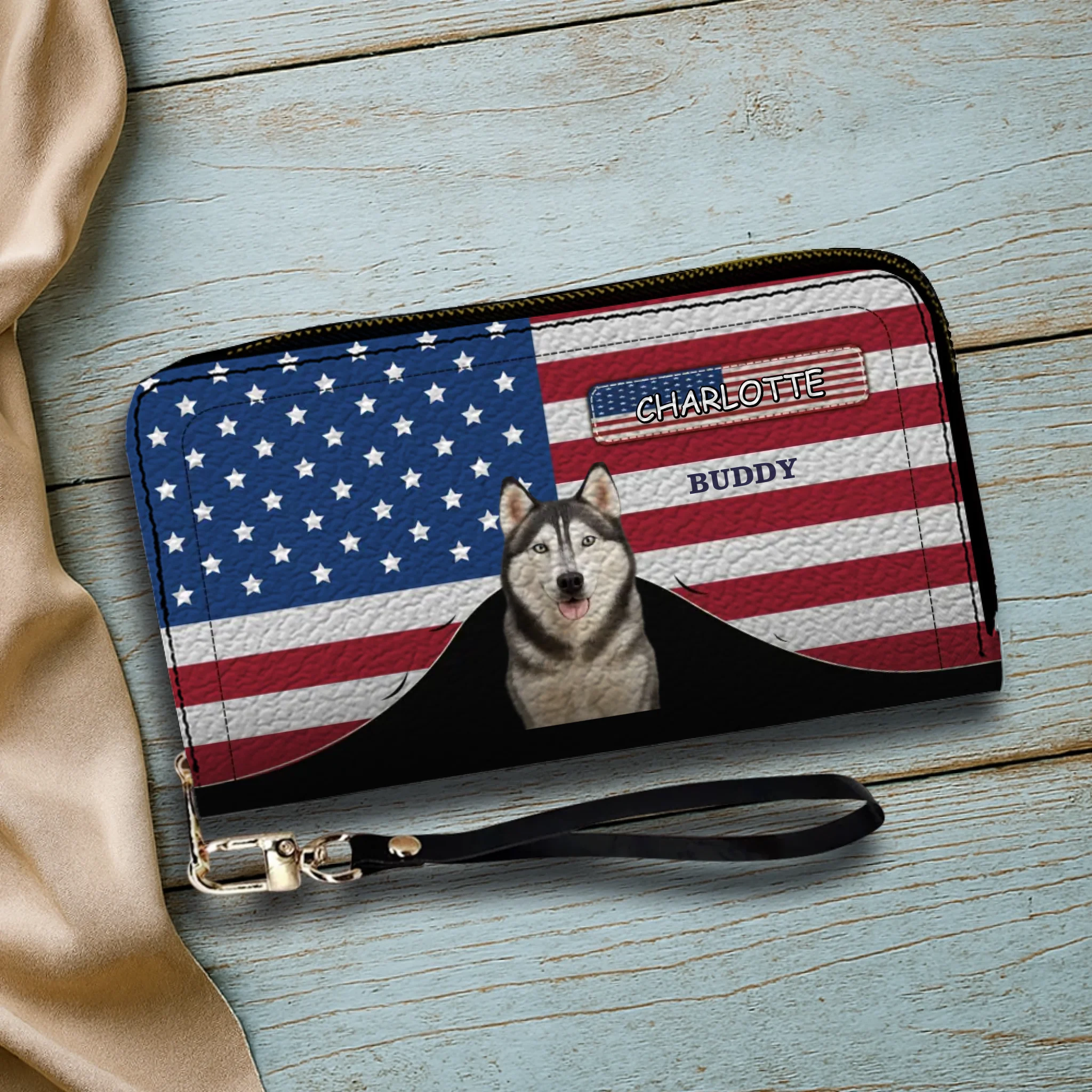 Custom Dog Photo Wallet - Personalized Name American Flag Patriotic Purse For Dog Lovers - 89Prints