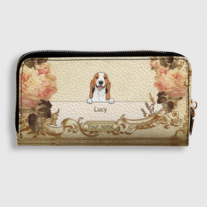 Personalized Leather Dog Wallet – Custom Dog Illustration, Floral Design - 89Prints