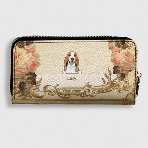 Personalized Leather Dog Wallet – Custom Dog Illustration, Floral Design - 89Prints