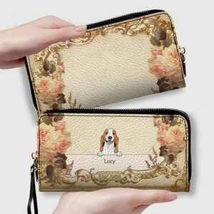 Personalized Leather Dog Wallet – Custom Dog Illustration, Floral Design - 89Prints