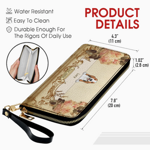 Personalized Leather Dog Wallet – Custom Dog Illustration, Floral Design - 89Prints