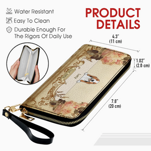 Personalized Leather Dog Wallet – Custom Dog Illustration, Floral Design - 89Prints