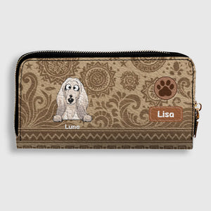 Custom Tribal Dog Leather Wallet - Personalized Pet Name & Breed - 89Prints