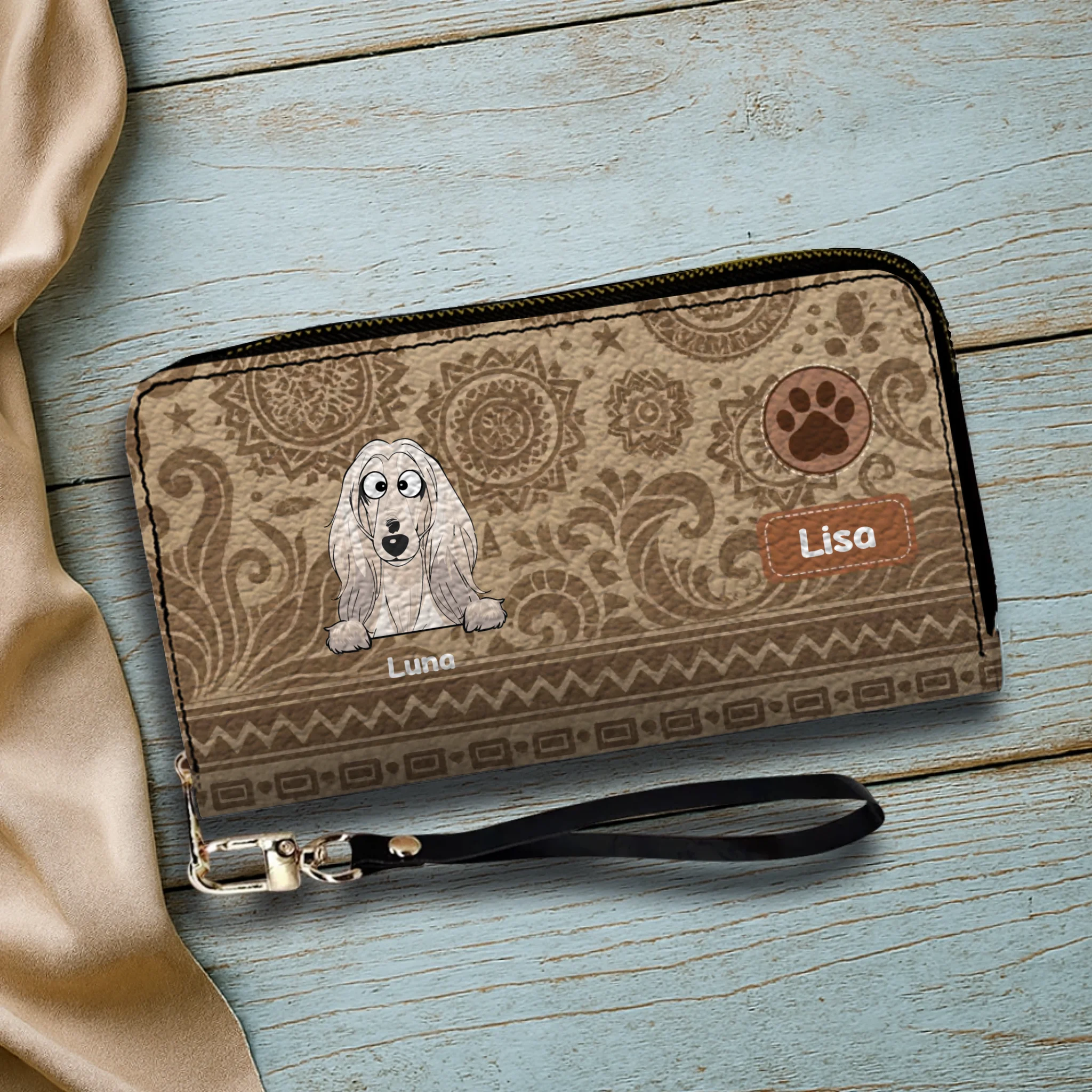 Custom Tribal Dog Leather Wallet - Personalized Pet Name & Breed - 89Prints