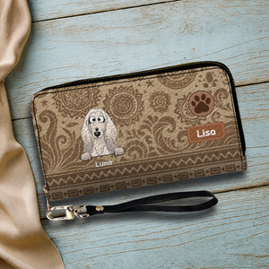 Custom Tribal Dog Leather Wallet - Personalized Pet Name & Breed - 89Prints