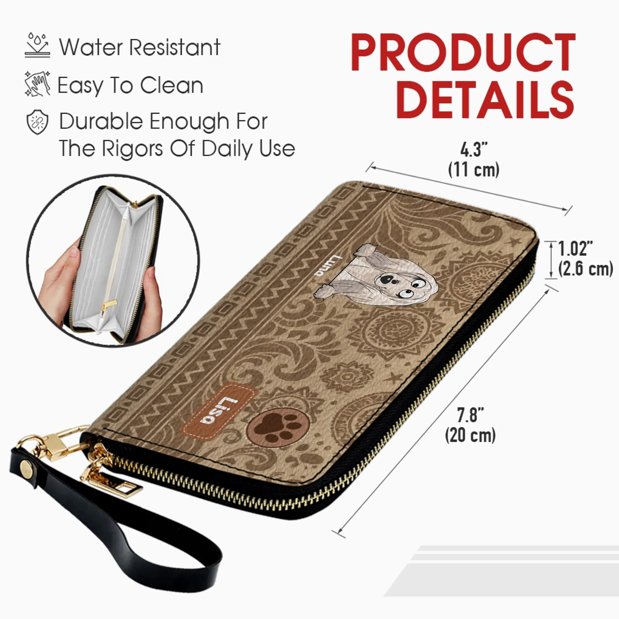 Custom Tribal Dog Leather Wallet - Personalized Pet Name & Breed - 89Prints