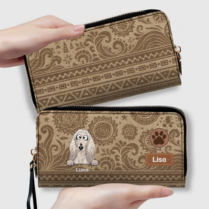 Custom Tribal Dog Leather Wallet - Personalized Pet Name & Breed - 89Prints