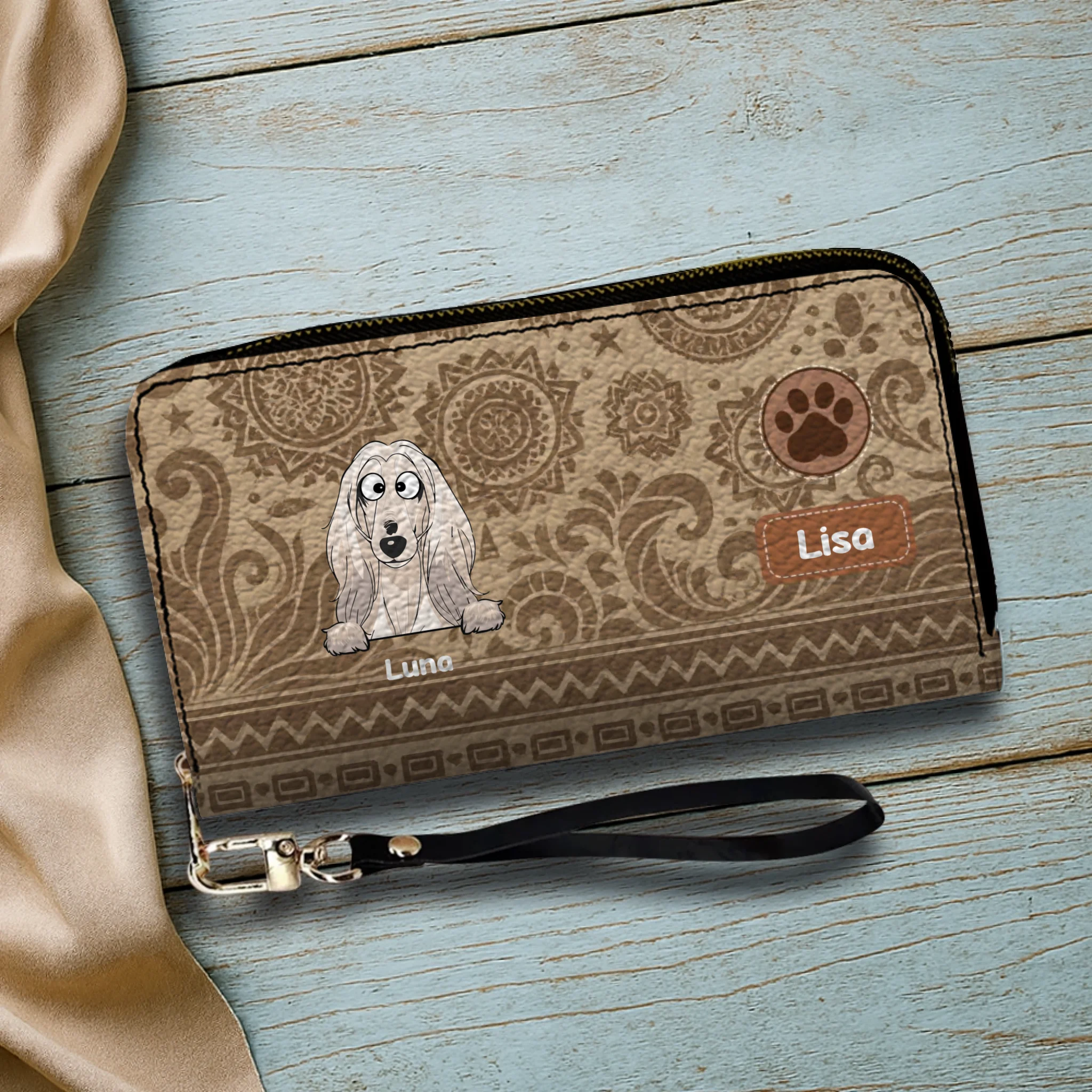 Custom Tribal Dog Leather Wallet - Personalized Pet Name & Breed - 89Prints