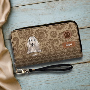 Custom Tribal Dog Leather Wallet - Personalized Pet Name & Breed - 89Prints