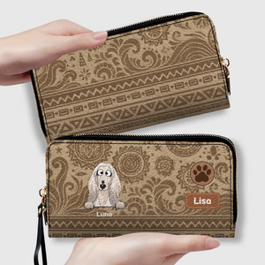 Custom Tribal Dog Leather Wallet - Personalized Pet Name & Breed - 89Prints