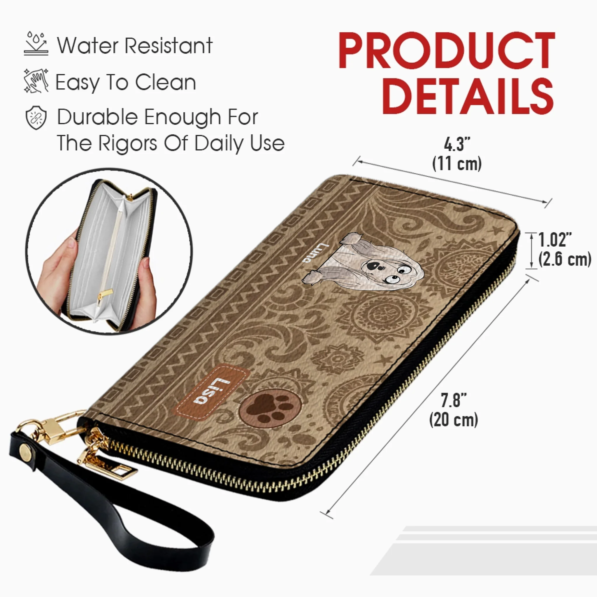 Custom Tribal Dog Leather Wallet - Personalized Pet Name & Breed - 89Prints