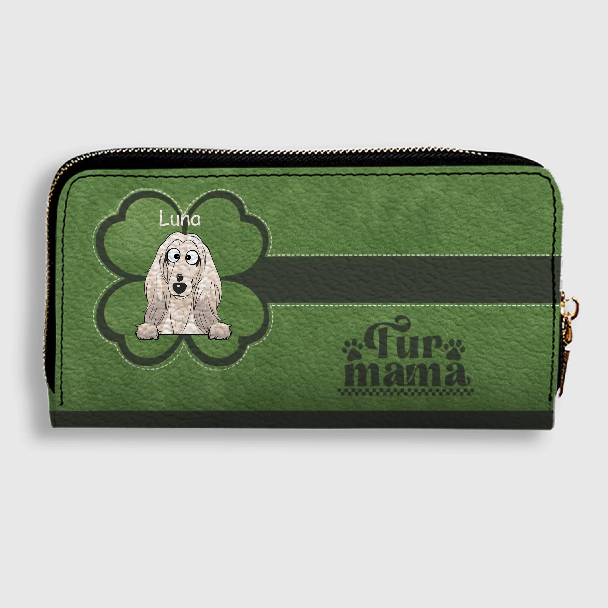 Personalized Fur Mama Dog Wallet - Custom Breed & Name Green Leather Purse - 89Prints