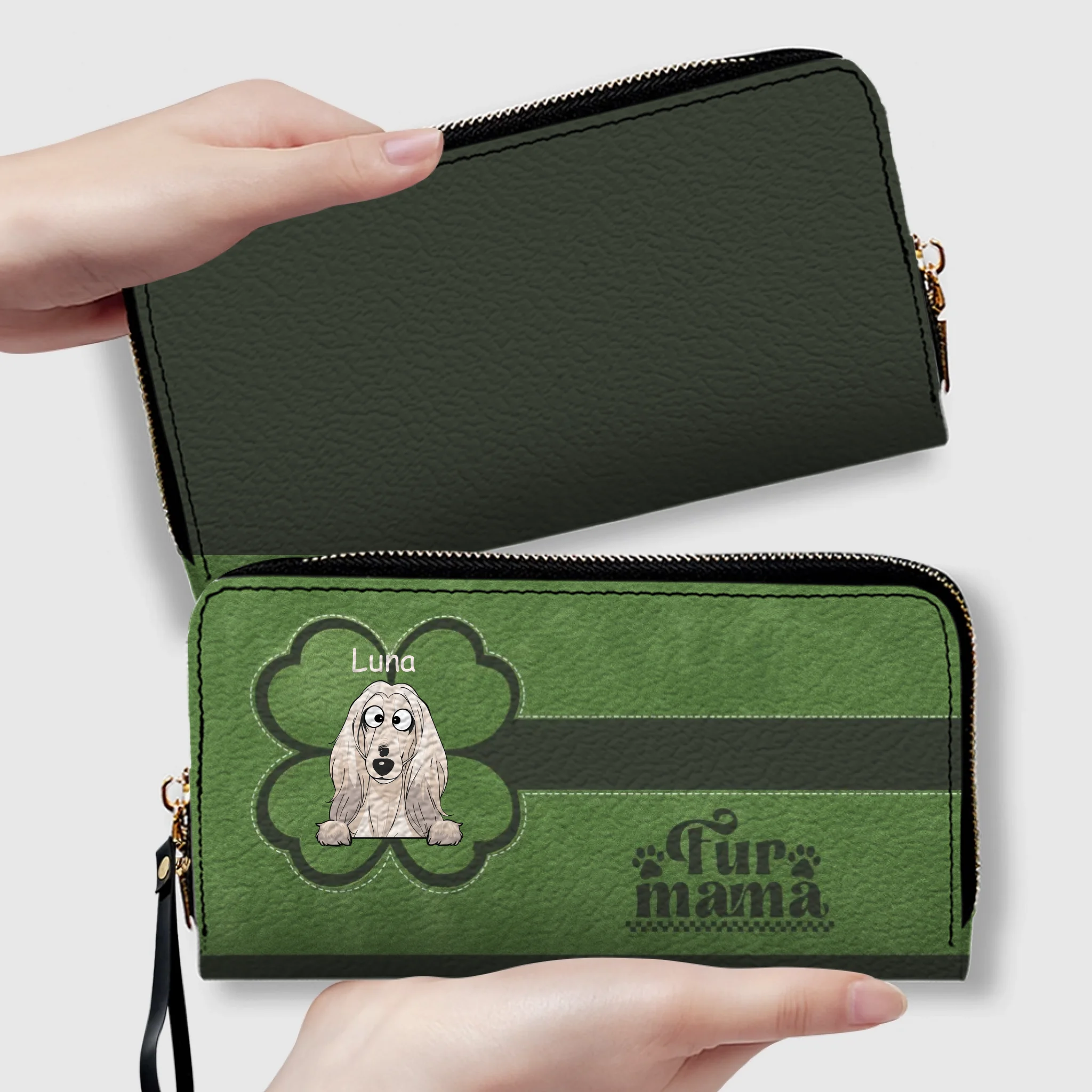 Personalized Fur Mama Dog Wallet - Custom Breed & Name Green Leather Purse - 89Prints