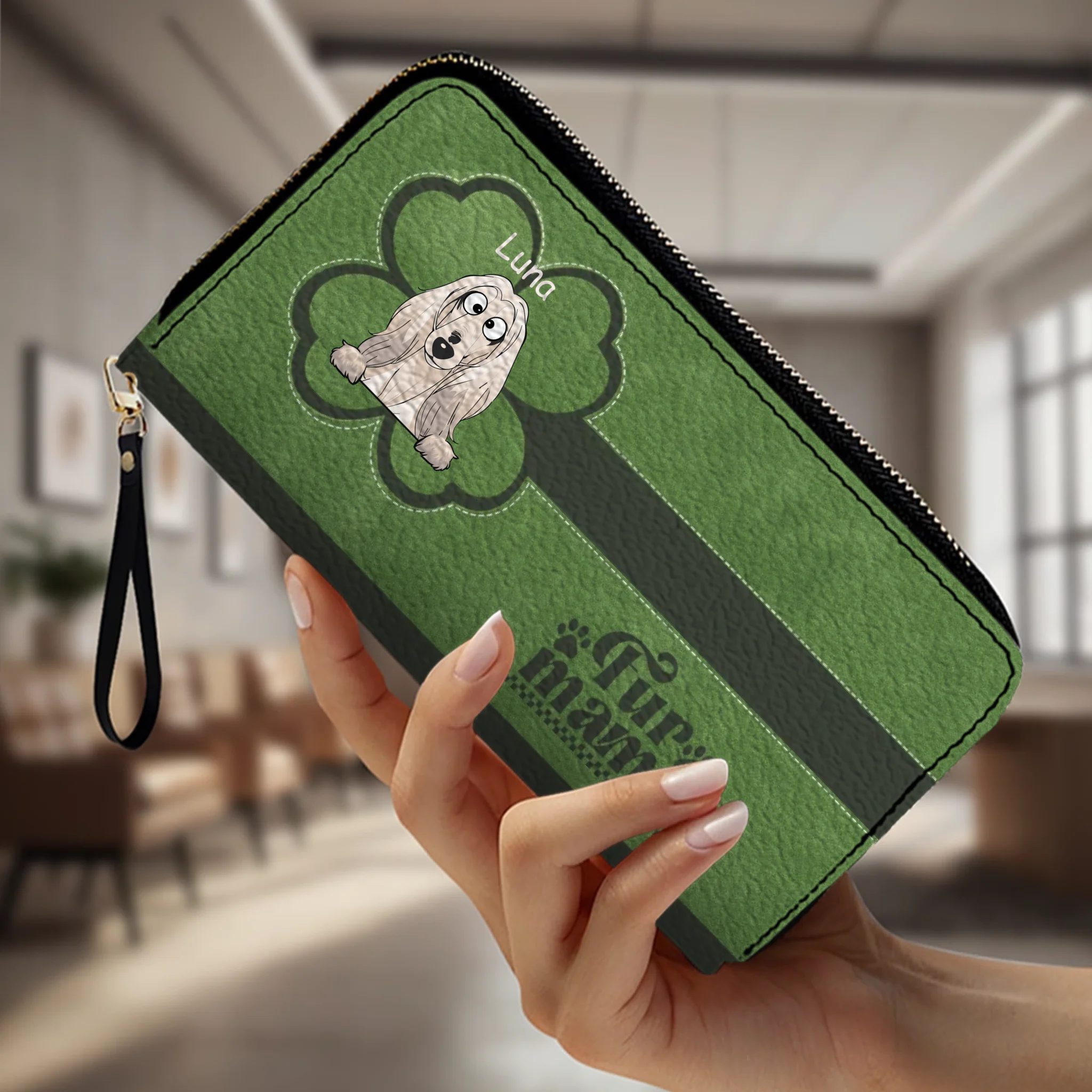 Personalized Fur Mama Dog Wallet - Custom Breed & Name Green Leather Purse - 89Prints