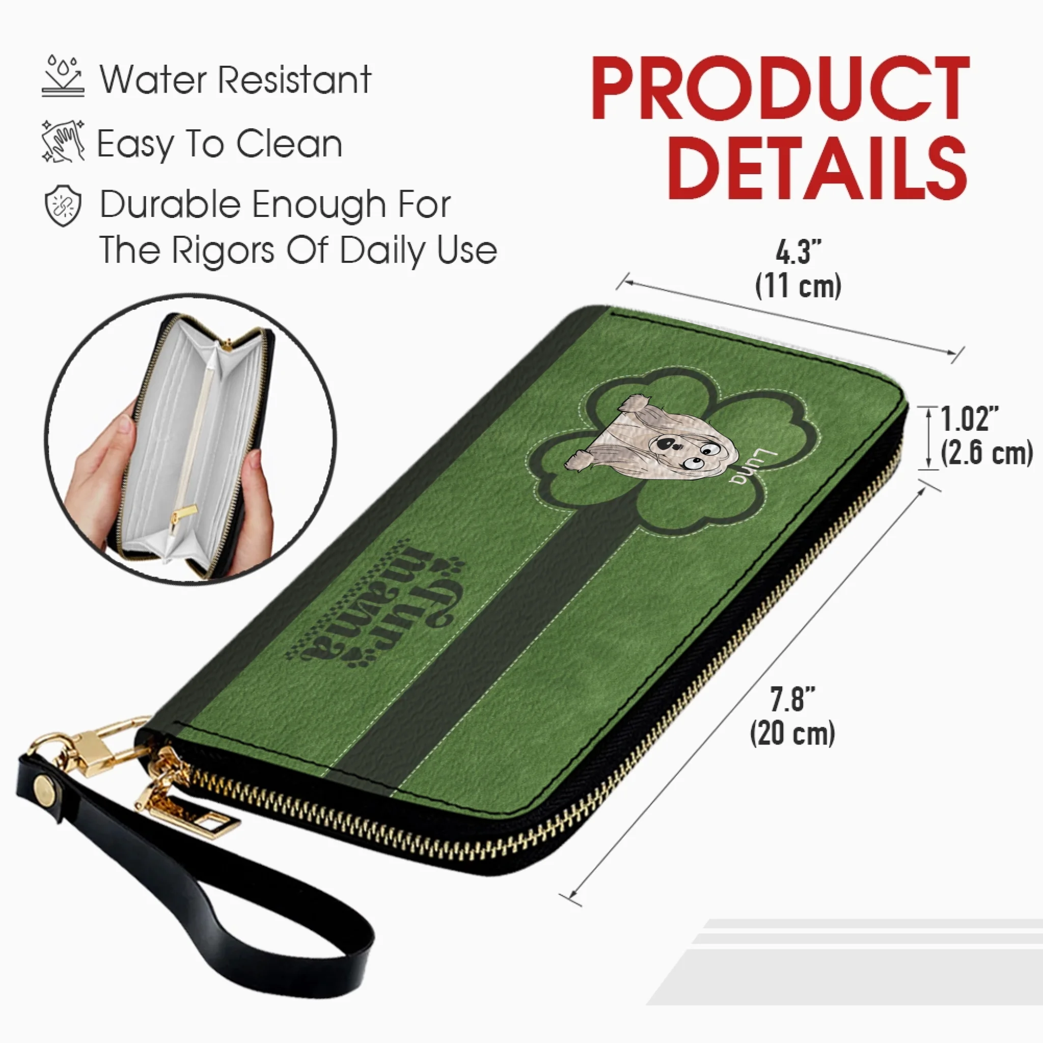 Personalized Fur Mama Dog Wallet - Custom Breed & Name Green Leather Purse - 89Prints