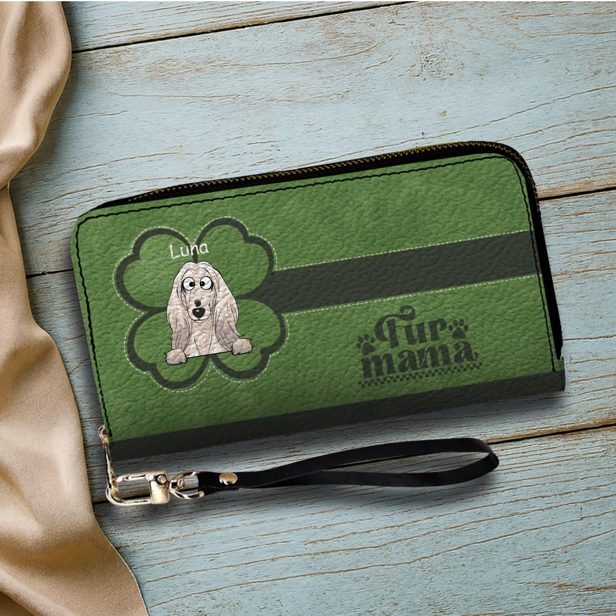 Personalized Fur Mama Dog Wallet - Custom Breed & Name Green Leather Purse - 89Prints