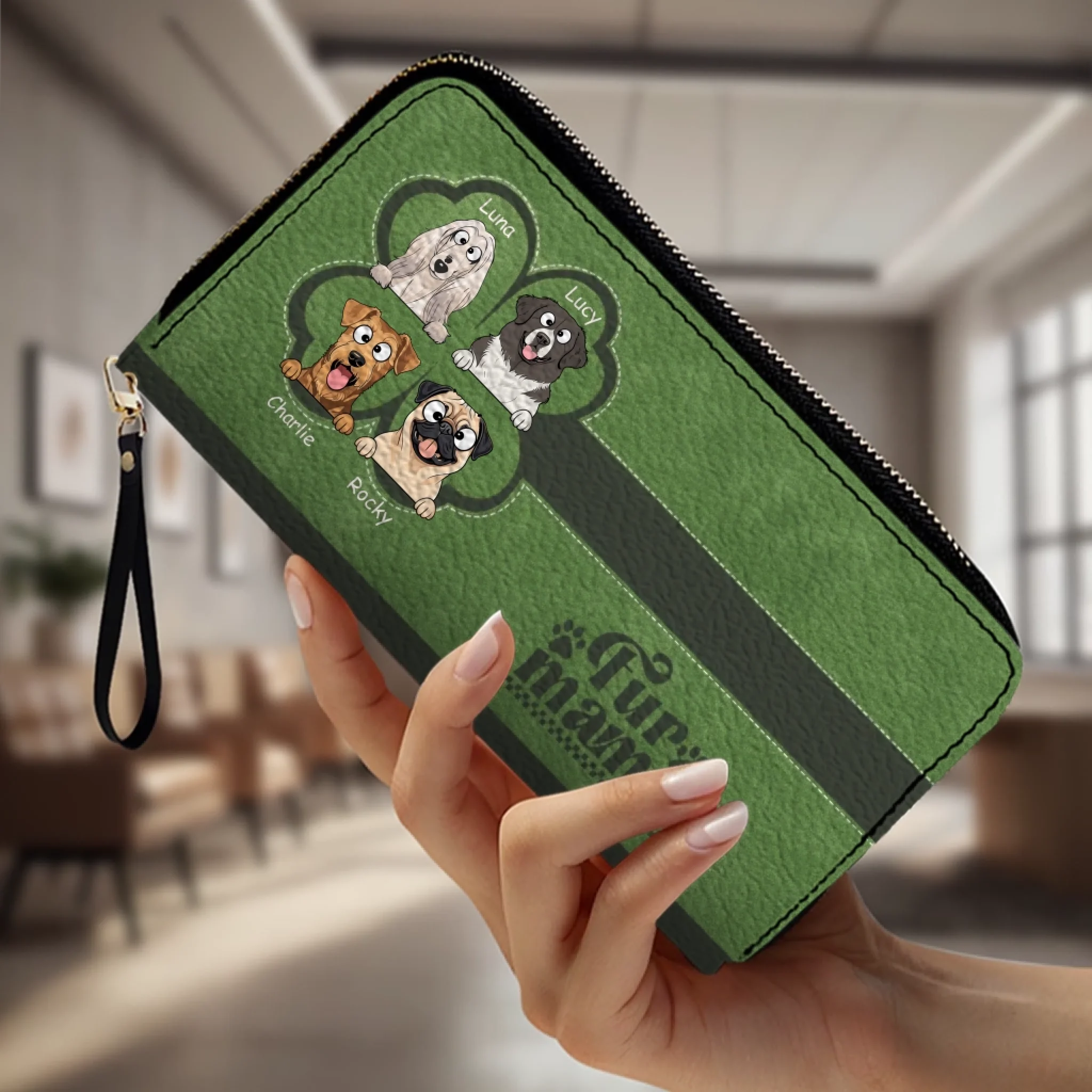 Personalized Fur Mama Dog Wallet - Custom Breed & Name Green Leather Purse - 89Prints