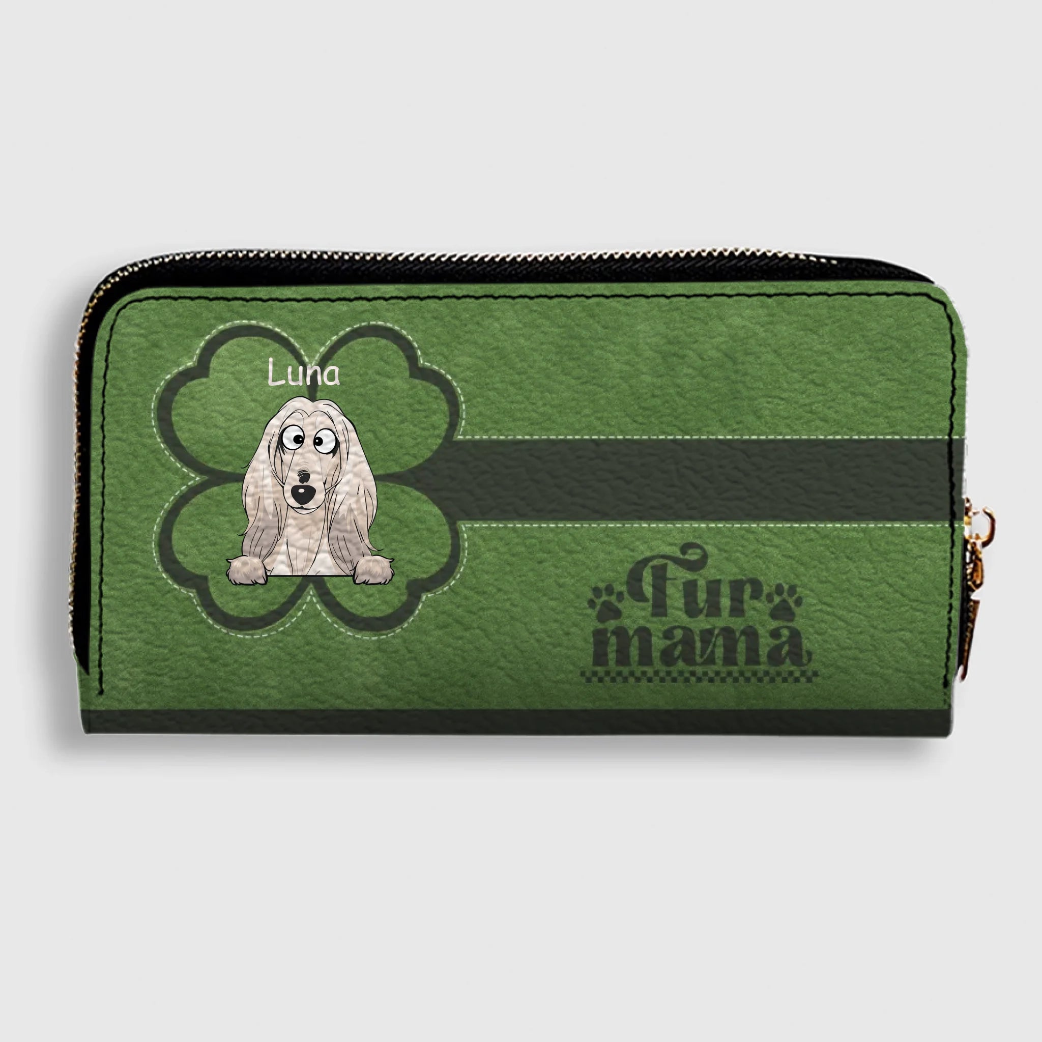 Personalized Fur Mama Dog Wallet - Custom Breed & Name Green Leather Purse - 89Prints