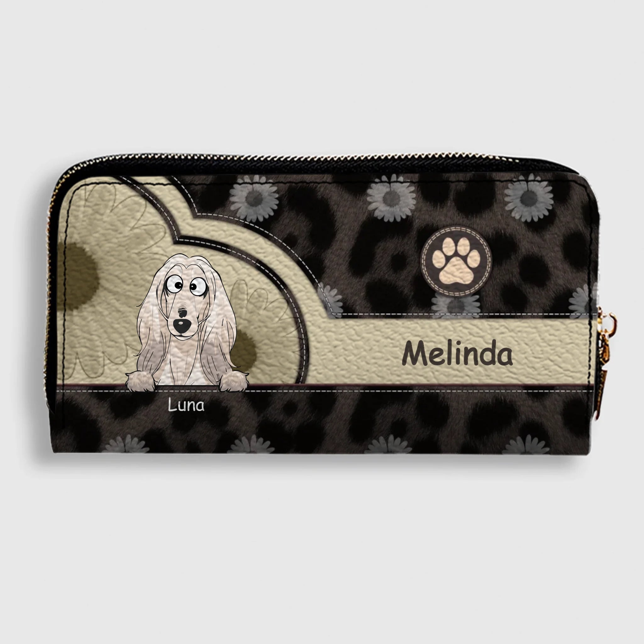 Personalized Leopard & Floral Dog Wallet - Custom Pet Illustration Leather Purse - 89Prints