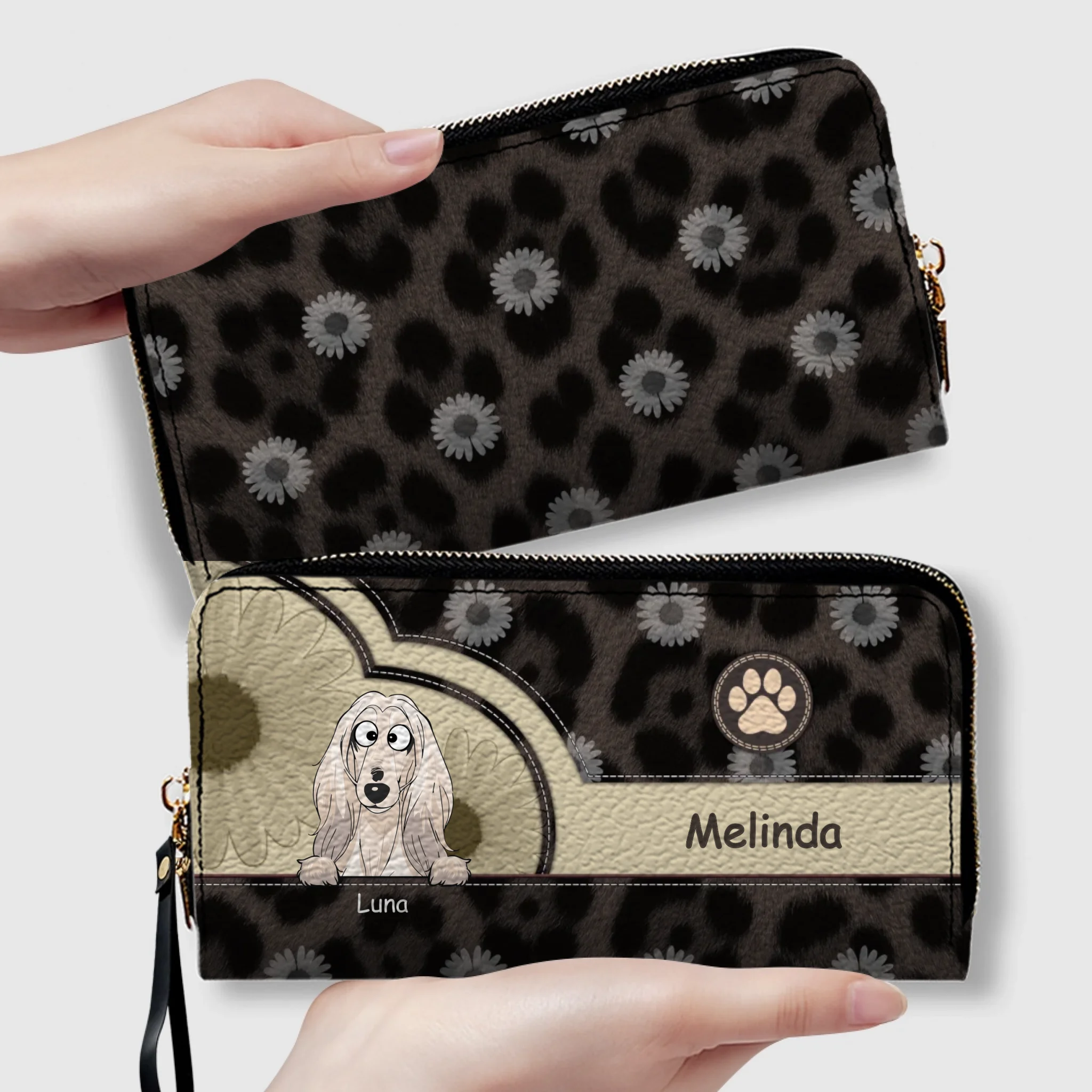 Personalized Leopard & Floral Dog Wallet - Custom Pet Illustration Leather Purse - 89Prints