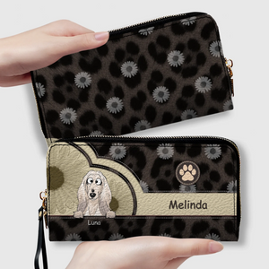 Personalized Leopard & Floral Dog Wallet - Custom Pet Illustration Leather Purse - 89Prints