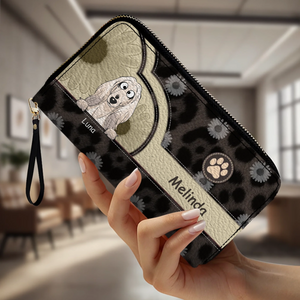 Personalized Leopard & Floral Dog Wallet - Custom Pet Illustration Leather Purse - 89Prints
