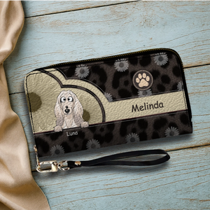Personalized Leopard & Floral Dog Wallet - Custom Pet Illustration Leather Purse - 89Prints