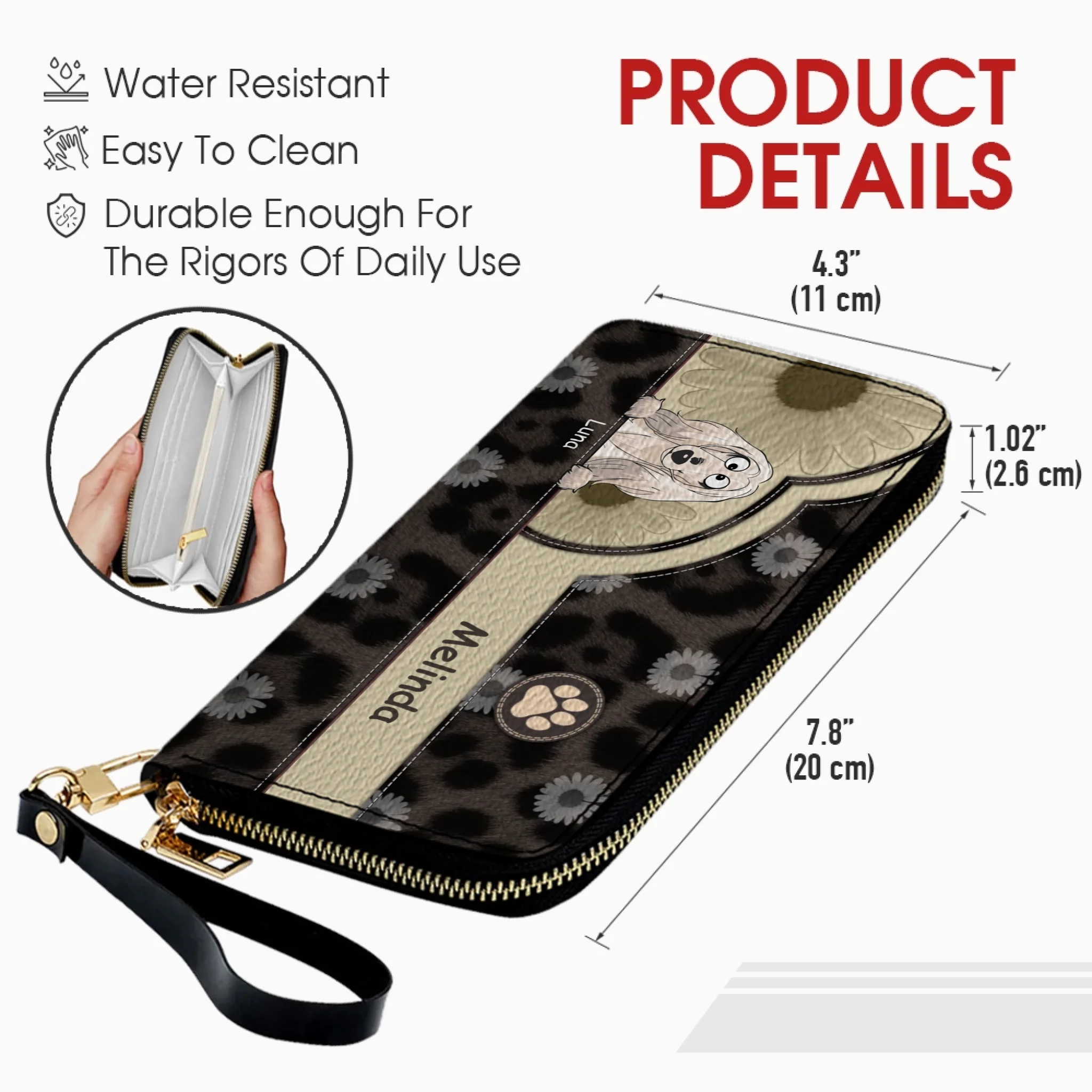 Personalized Leopard & Floral Dog Wallet - Custom Pet Illustration Leather Purse - 89Prints