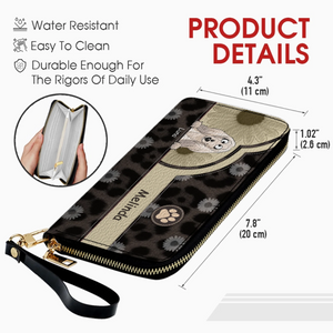 Personalized Leopard & Floral Dog Wallet - Custom Pet Illustration Leather Purse - 89Prints
