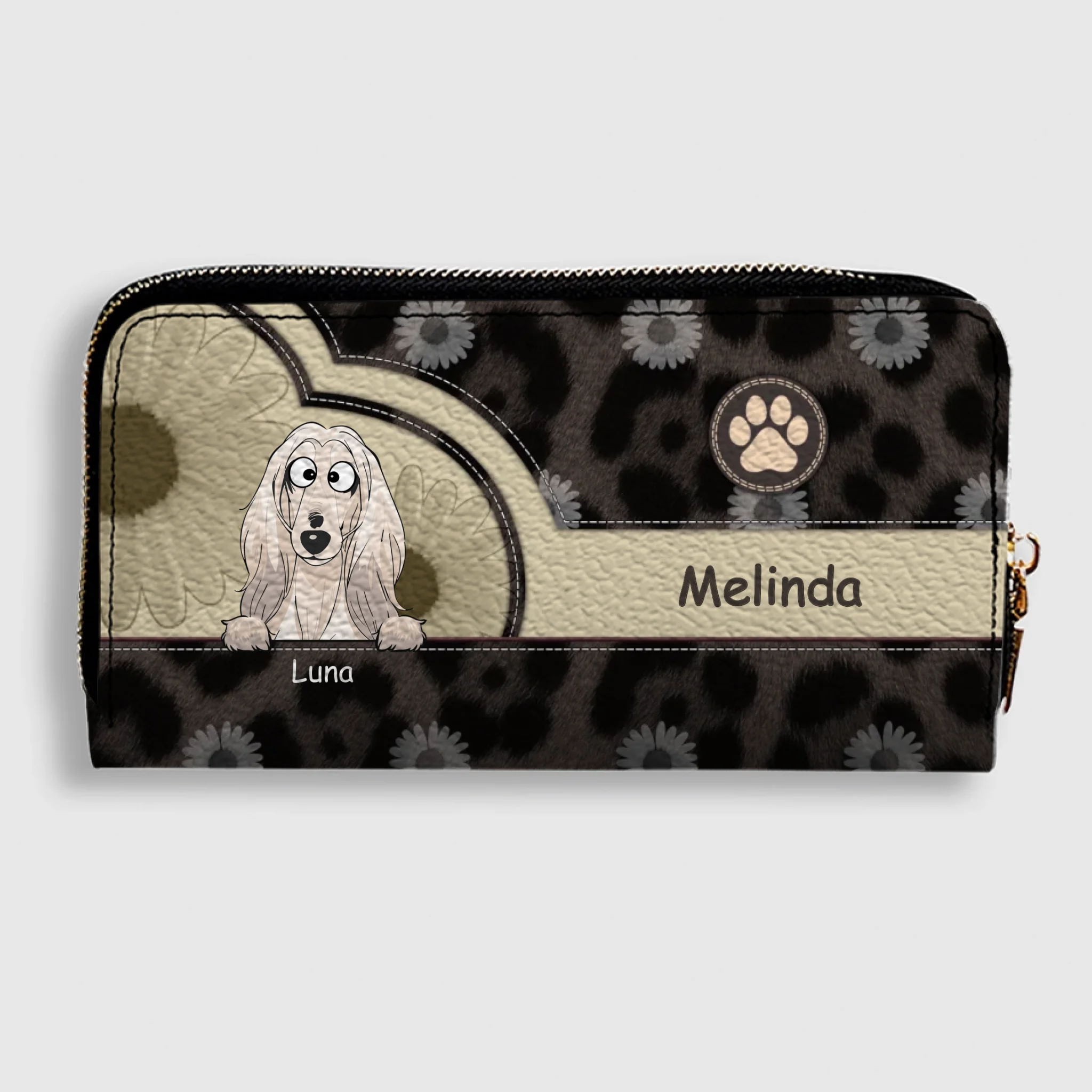 Personalized Leopard & Floral Dog Wallet - Custom Pet Illustration Leather Purse - 89Prints