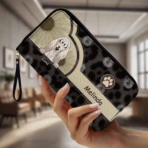 Personalized Leopard & Floral Dog Wallet - Custom Pet Illustration Leather Purse - 89Prints
